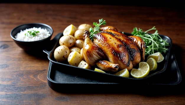 El pollo asado es una delicia con limón y esencia de hierbas