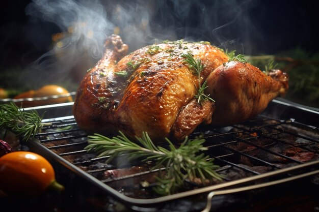 Pollo asado con especias en una bandeja