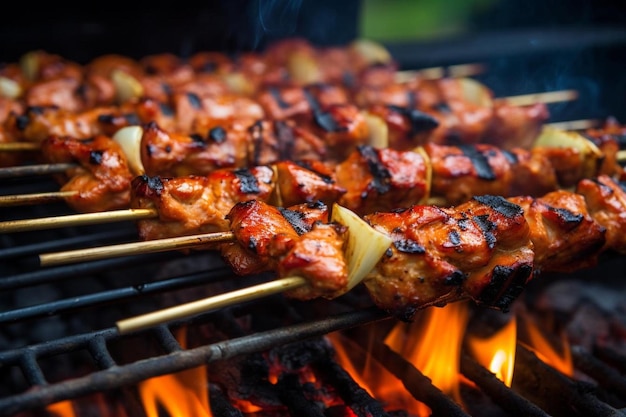 pollo asado a la parrilla con llamas