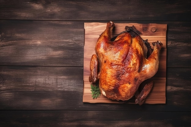 Pollo asado a la parrilla sobre fondo de madera