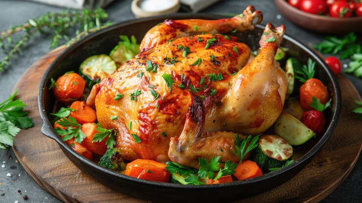 pollo asado con verduras