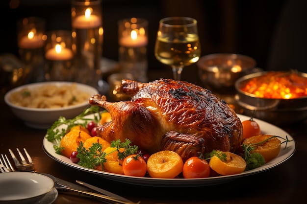 Foto pollo asado con verduras