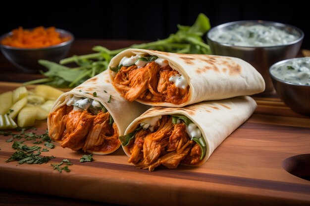 Pollo de búfalo picante y envoltura de rancho