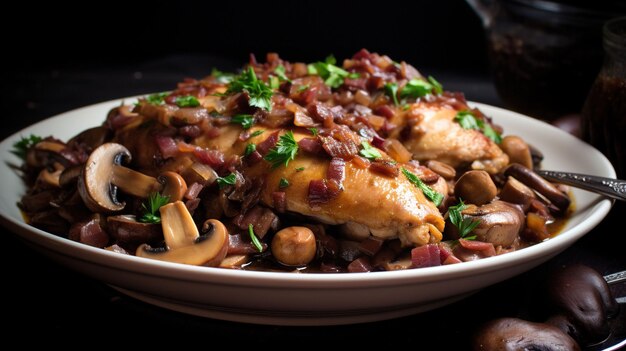 Pollo cocinado con setas papel tapiz UHD