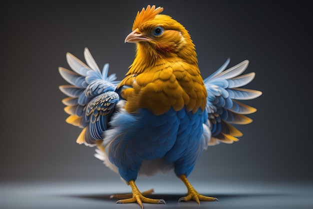 Pollo colorido en un fondo de color sólido foto de estudio ai generativo
