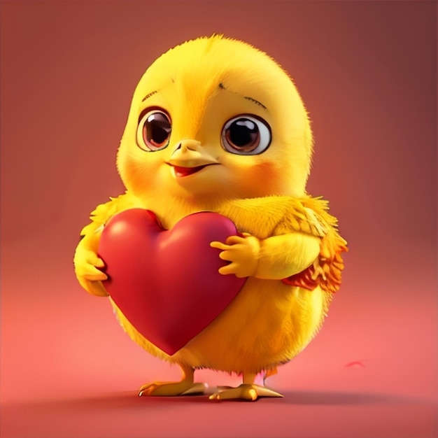 Un pollo con un corazón en forma de corazón en su pecho.