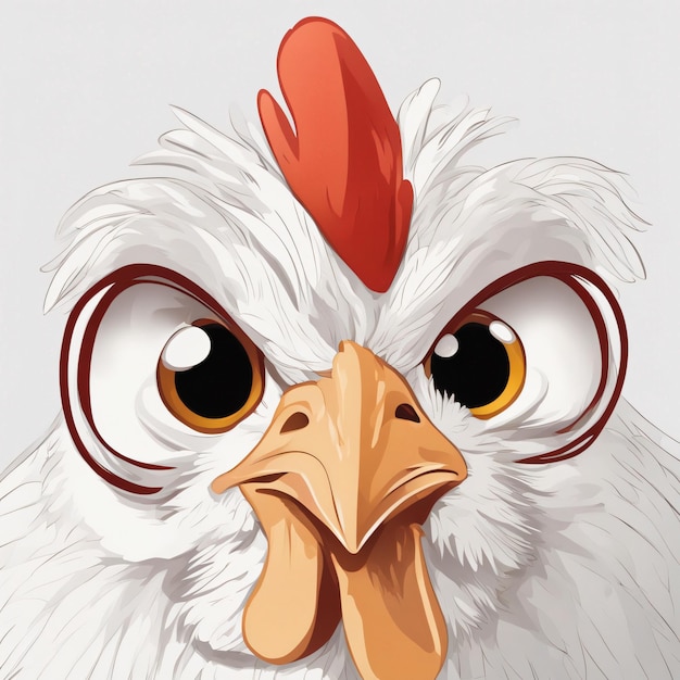 Un pollo de dibujos animados de fondo blanco