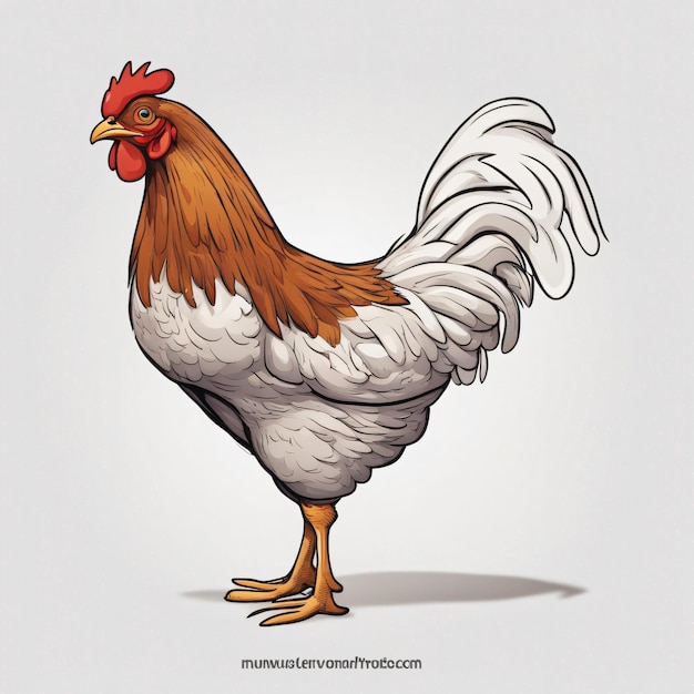 Un pollo de dibujos animados de fondo blanco