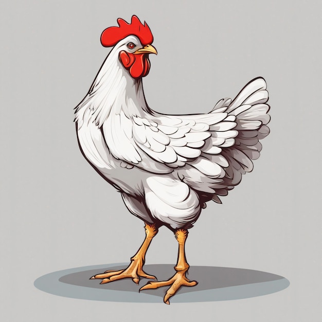 Un pollo de dibujos animados de fondo blanco