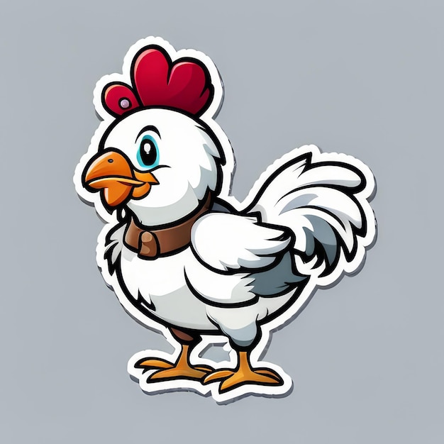 Pollo de dibujos animados con un pico rojo y un gallo rojo en la cabeza