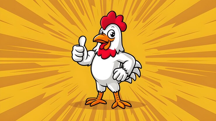 un pollo de dibujos animados con el pulgar hacia arriba
