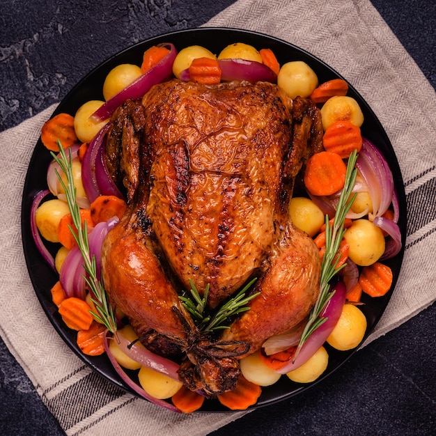 Pollo entero al horno con verduras