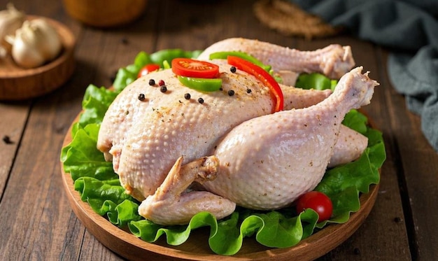 Pollo entero crudo listo para cocinar