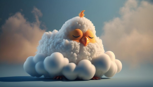 Pollo esponjoso se queda dormido en una nube esponjosa