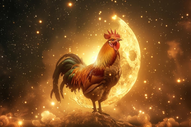 Foto el pollo con un fondo de escena espacial