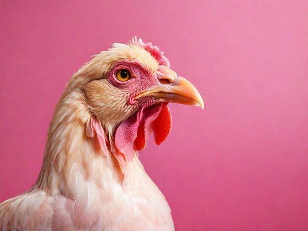 Pollo en fondo rosa con espacio para copiar