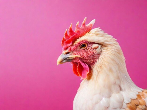 Pollo en fondo rosa con espacio para copiar