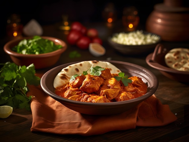 Pollo fragante tikka masala con pan naan IA generativa