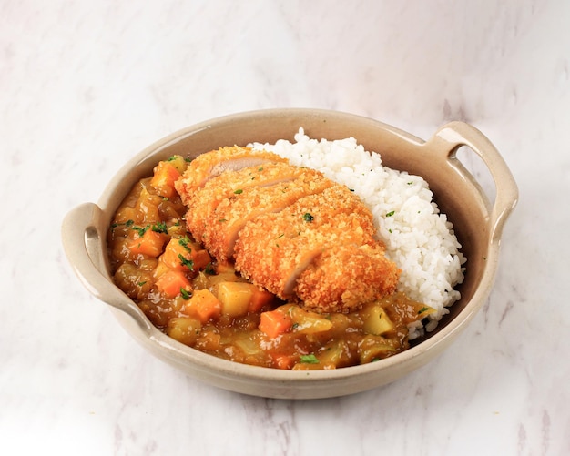 Pollo frito crujiente o chuleta tonkatsu de cerdo con arroz y curry japonés Estilo de comida japonesa y coreana