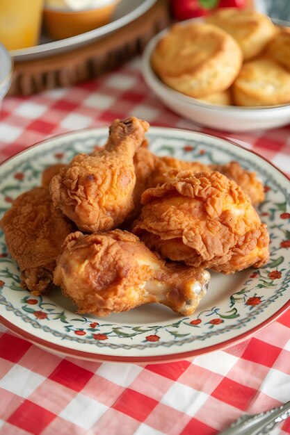 Foto pollo frito y galletas con mantequilla