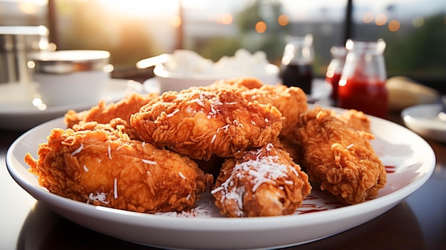 Pollo frito en un plato vista de cerca