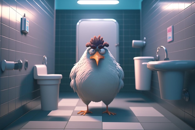 Pollo furioso en baño público