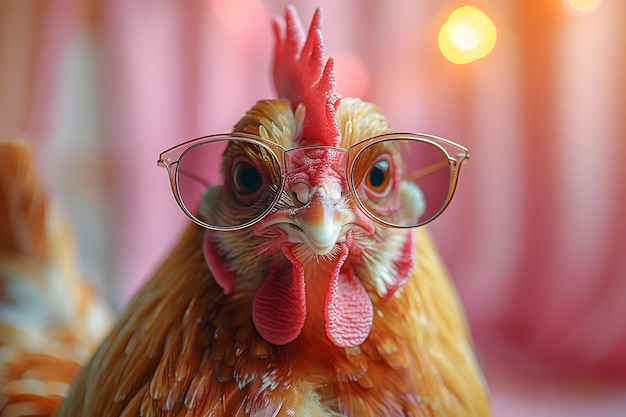 El pollo con gafas de cerca