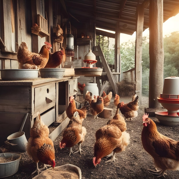 Pollo en una granja de aves