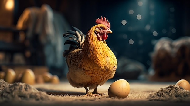 Pollo y huevos de Pascua en el nido Semana Santa concepto generativo ai