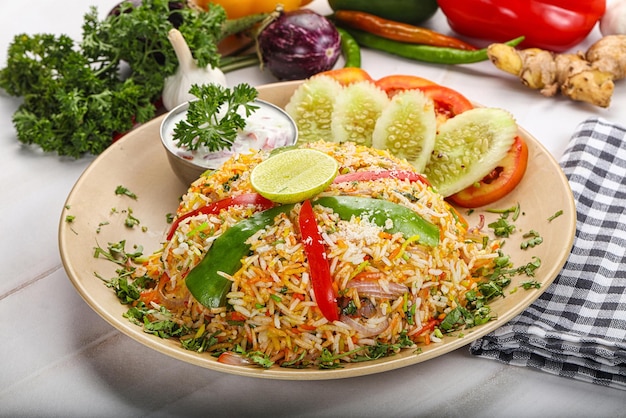 Pollo indio arroz biryani con pollo