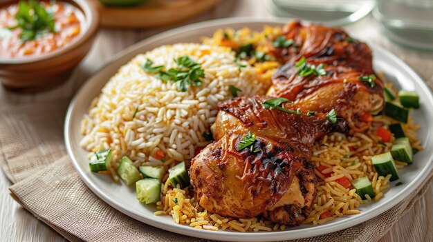 Foto pollo kabsa arroz árabe casero comida saudí generativo ai