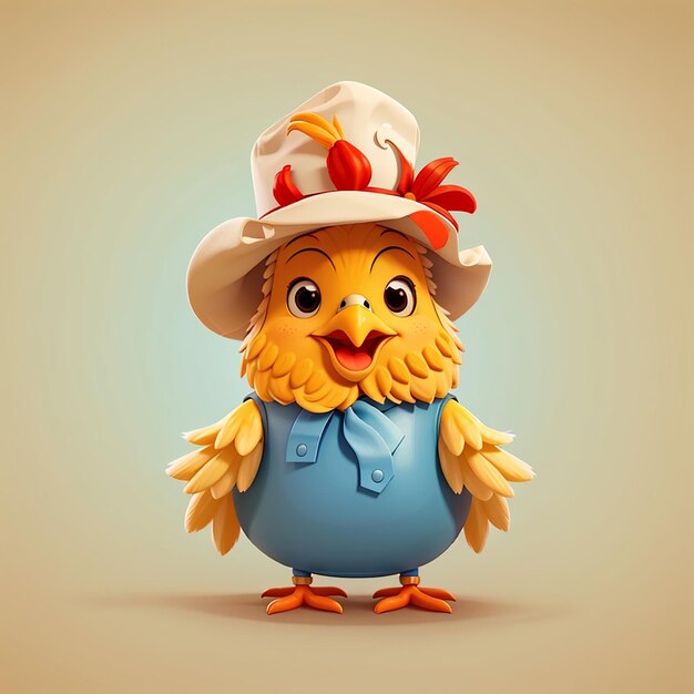 Foto pollo lindo con camarón frito sombrero icona vectorial de dibujos animados ilustración icona de comida para animales aislada plana