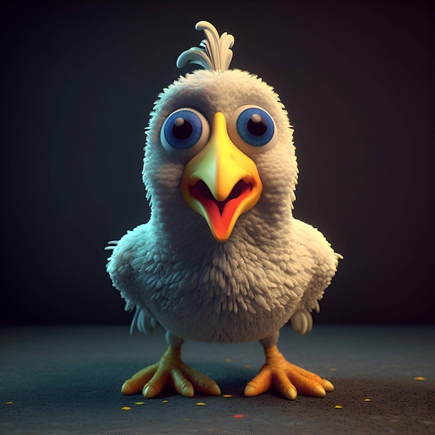 Pollo lindo en un fondo oscuro Ilustración de renderizado en 3D