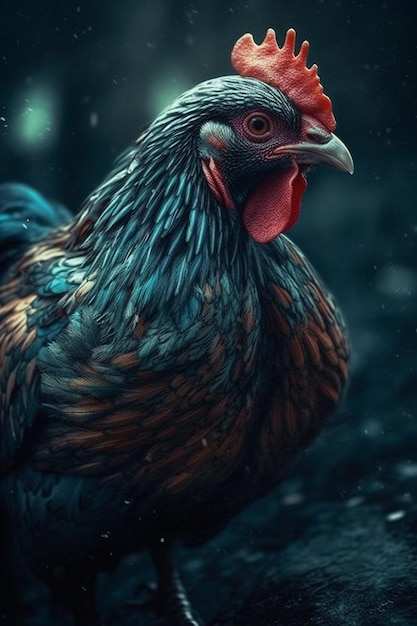 Un pollo bajo la lluvia