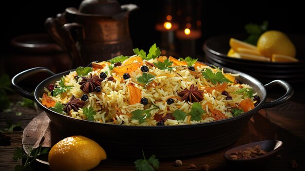 Foto pollo malabar biryani pollo picante picante dum biriyani kerala india arroz basmati cocido especias tradicionales carne para ramadán eid