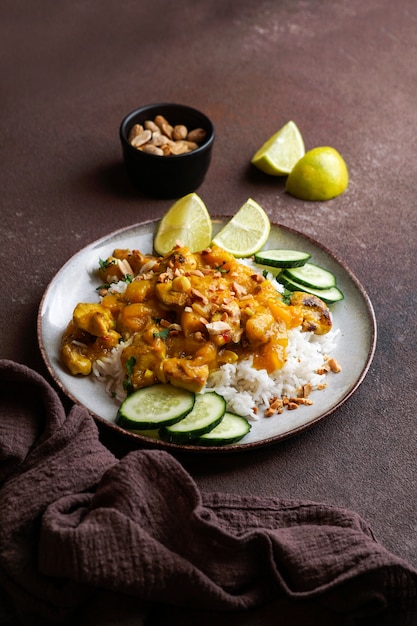 Pollo de maní tailandés con mango de lima picante