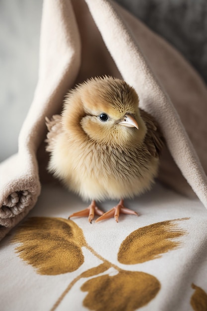 Un pollo marrón se sienta en una casa.