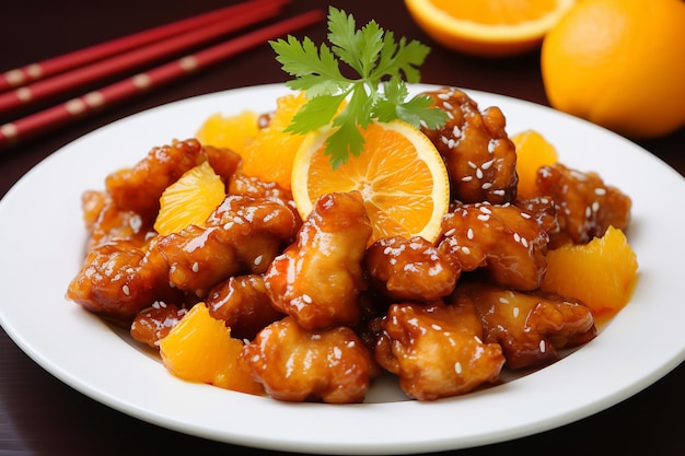Pollo naranja crujiente comida china