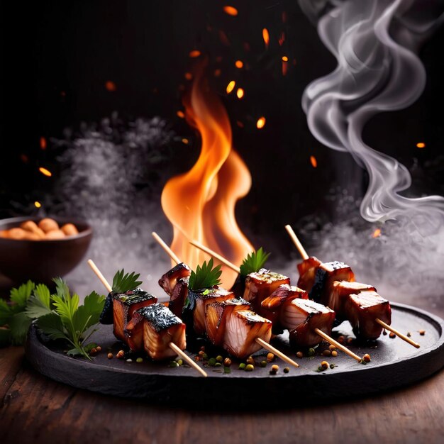 El pollo a la parrilla japonés yakitori es un bocadillo tradicional.