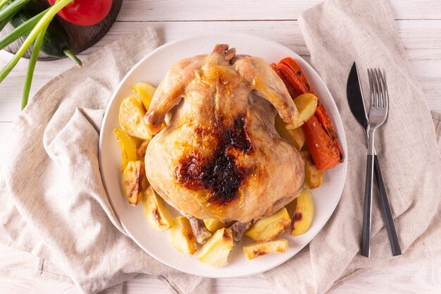 Pollo a la parrilla en plato blanco