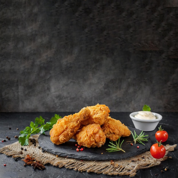 Foto el pollo a la parrilla en el plato de la ia generadora de madera