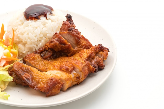 pollo a la parrilla con salsa teriyaki y arroz