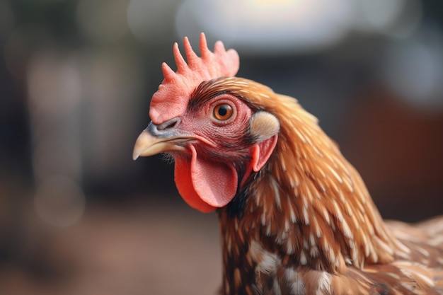 Un pollo con un peine rojo y un peine rojo.