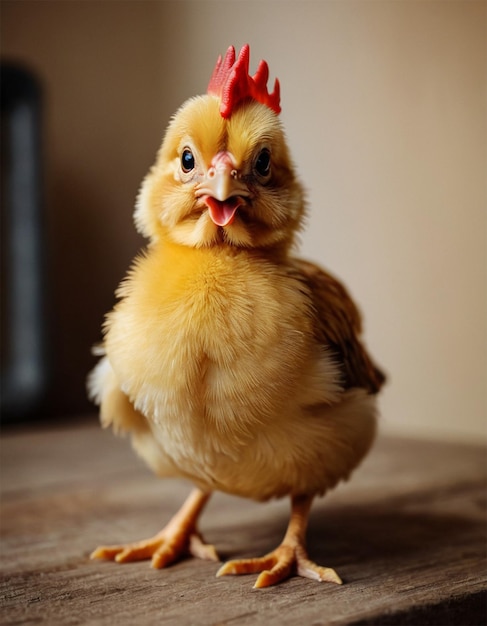 Foto un pollo pequeño con un peine rojo en la cabeza