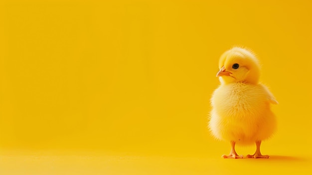 Foto un pollo pequeño sobre un fondo amarillo