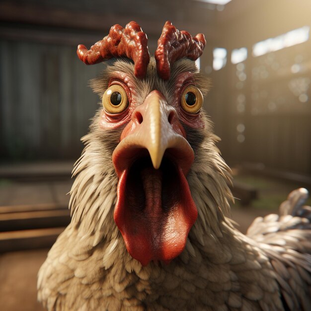 Foto un pollo con un pico rojo está mirando a la cámara.