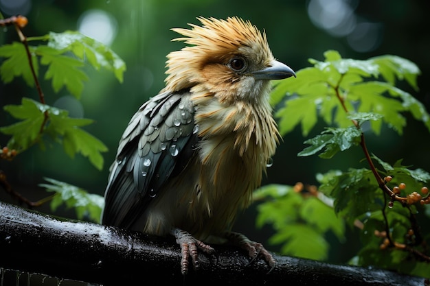 Pollo protegido bajo un árbol de lluvia suave generativo IA