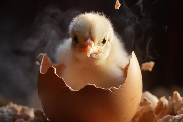 Foto un pollo recién nacido en una cáscara de huevo