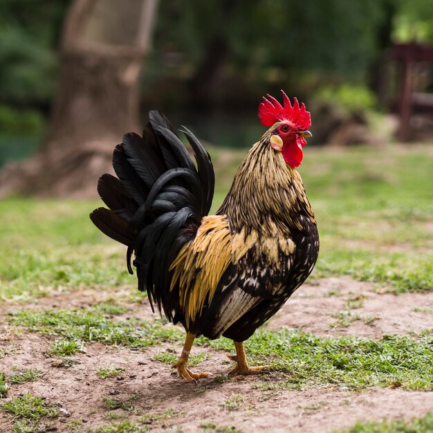 Pollo saludable caminando al aire libre