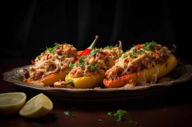 El pollo de Shawarma relleno de pimientos